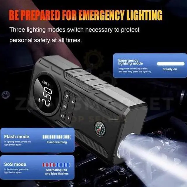 Alt view image 4 of 7 - 99800mAh Car Jump Starter Booster Jumper Box Tire Inflator Compressor Air Pump