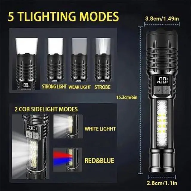 Alt view image 3 of 7 - 990000000 Lumen Super Bright LED Tactical Flashlight Rechargeable LED Work Light