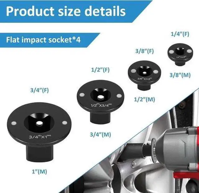 Alt view image 2 of 6 - 4Pcs Low Profile Impact Socket Adapter Set, Drive Ratchet Adapter Set, Magnetic