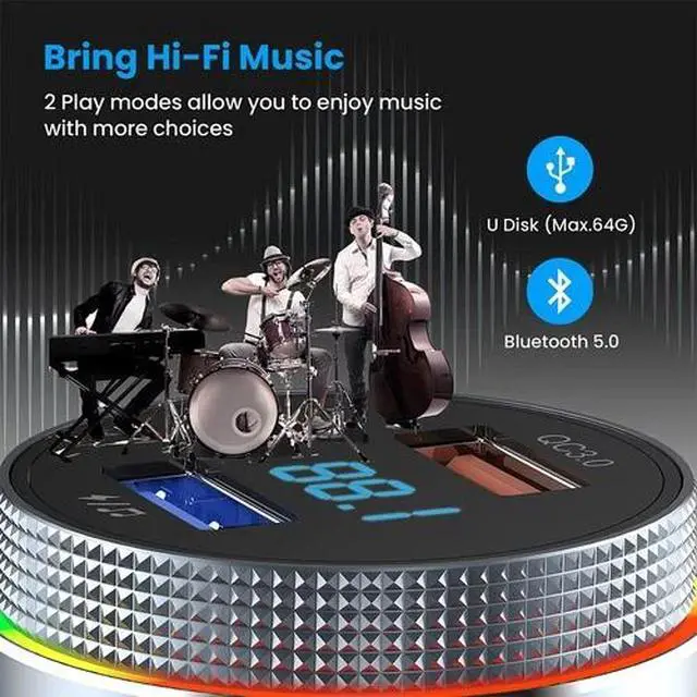 Alt view image 7 of 7 - Bluetooth 5.0 Car Wireless FM Transmitter Adapter 2 USB Fast Charger Hands-Free