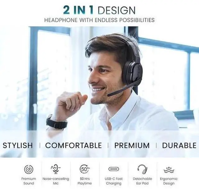 Alt view image 2 of 6 - Mpow Wireless Trucker Bluetooth Headset With Noise Cancelling Mic For Phones PC