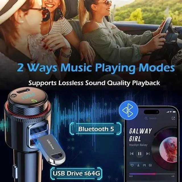 Alt view image 7 of 7 - Car Wireless Bluetooth FM Transmitter MP3 Player USB Car Charger Radio Adapter