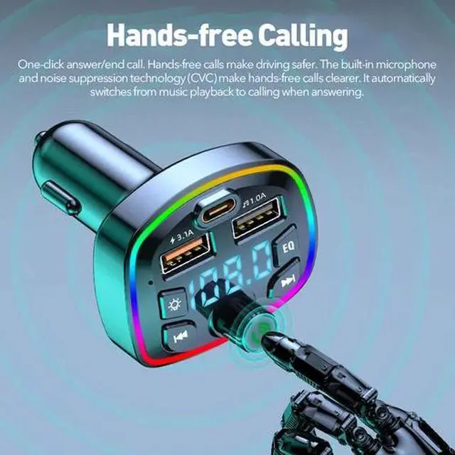 Alt view image 6 of 7 - Bluetooth 5.0 Car Wireless FM Transmitter Adapter 2USB PD Charger MP3 Hands-Free