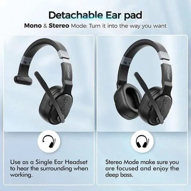 Alt view image 3 of 6 - Mpow Wireless Trucker Bluetooth Headset With Noise Cancelling Mic For Phones PC