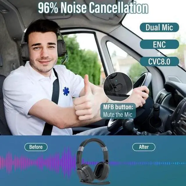 Alt view image 6 of 6 - Mpow Wireless Trucker Bluetooth Headset With Noise Cancelling Mic For Phones PC