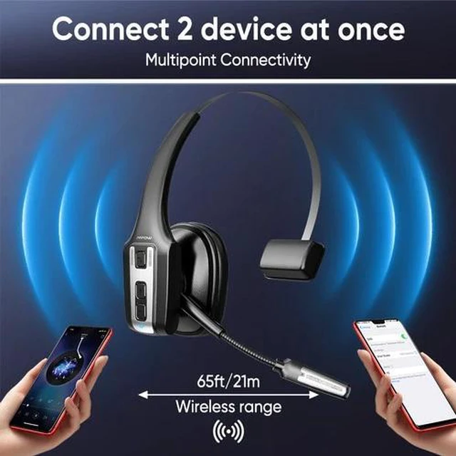 Alt view image 5 of 6 - Mpow Trucker Bluetooth Headset V5.3 Wireless Over Ear Headphone Noise Canceling