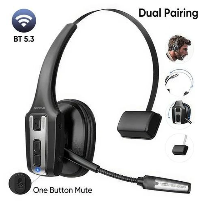 Main image of Mpow Trucker Bluetooth Headset V5.3 Wireless Over Ear Headphone Noise Canceling