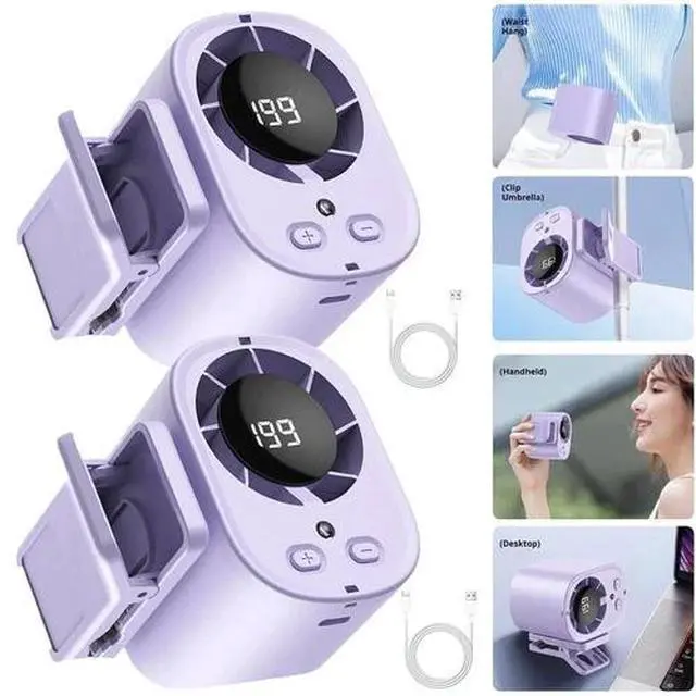 Main image of 2Pcs Car Clip on 360° Air Conditioner Fan with LED Display,USB Rechargeable Fan