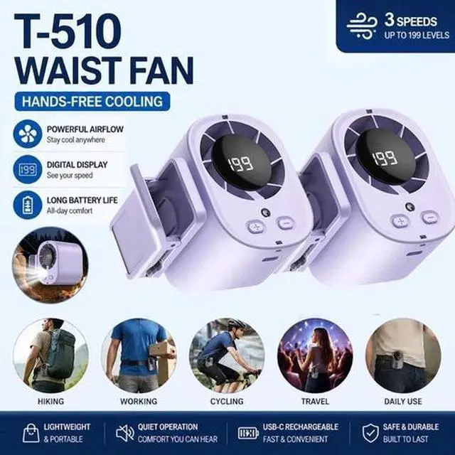 Alt view image 2 of 7 - 2Pcs Car Clip on 360° Air Conditioner Fan with LED Display,USB Rechargeable Fan
