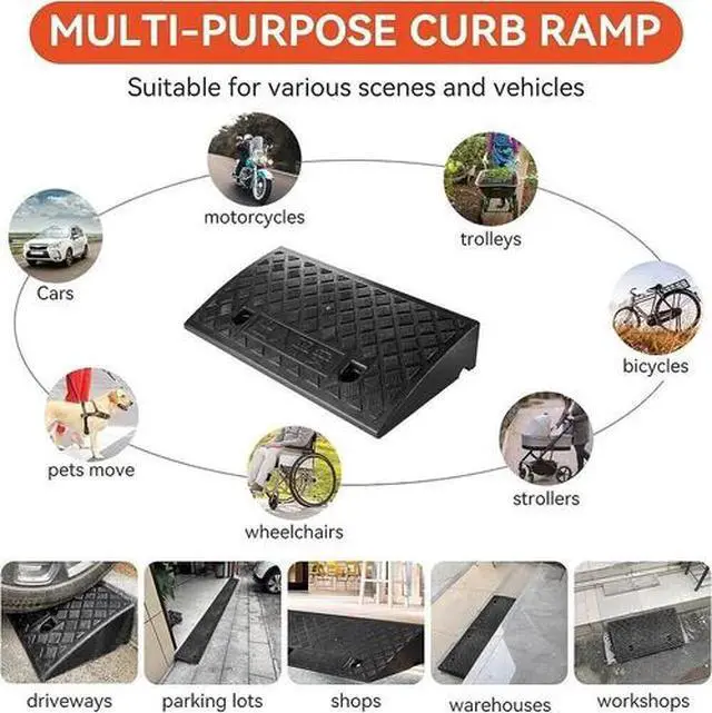Alt view image 7 of 7 - 2 Pack Driveway Ramp Heavy Duty Vehicle Curb Rubber Threshold Ramp Professional