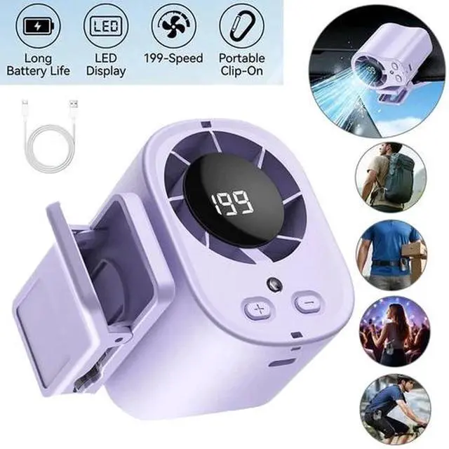 Alt view image 3 of 7 - 2Pcs Car Clip on 360° Air Conditioner Fan with LED Display,USB Rechargeable Fan
