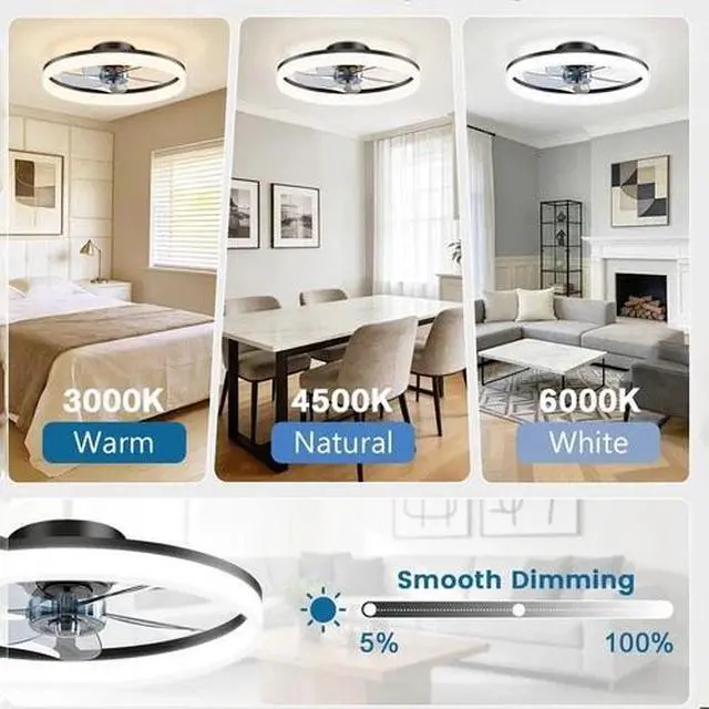 Alt view image 2 of 7 - 20'' Modern Low Profile Ceiling Fan Light LED Ceiling Fan with Remote Control