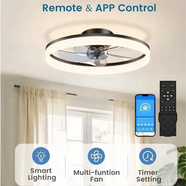Alt view image 3 of 7 - 20'' Modern Low Profile Ceiling Fan Light LED Ceiling Fan with Remote Control