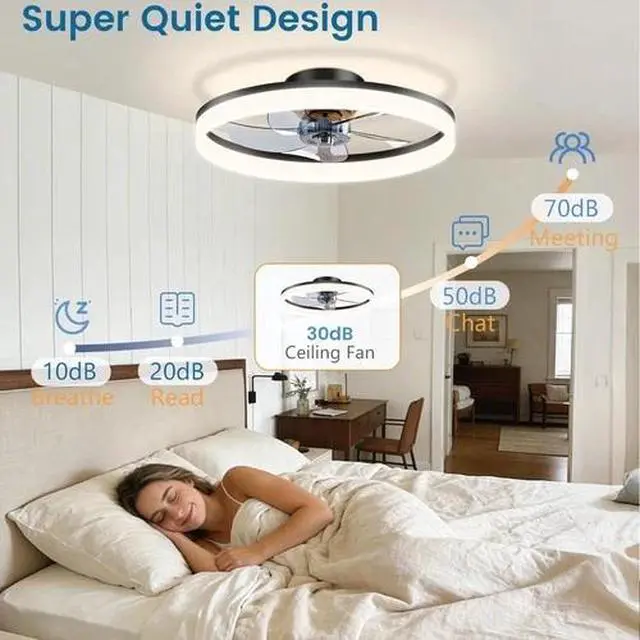 Alt view image 5 of 7 - 20'' Modern Low Profile Ceiling Fan Light LED Ceiling Fan with Remote Control