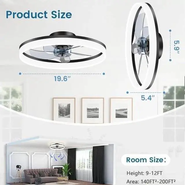 Alt view image 6 of 7 - 20'' Modern Low Profile Ceiling Fan Light LED Ceiling Fan with Remote Control