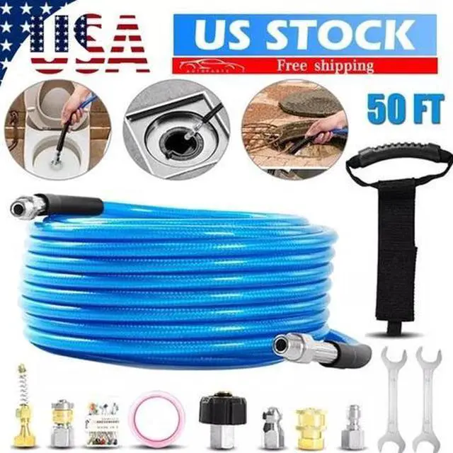 Main image of 50FT 1/4" M-NPT 5800PSI Drain Cleaner Hose Sewer Jetter Kit for Pressure Washer