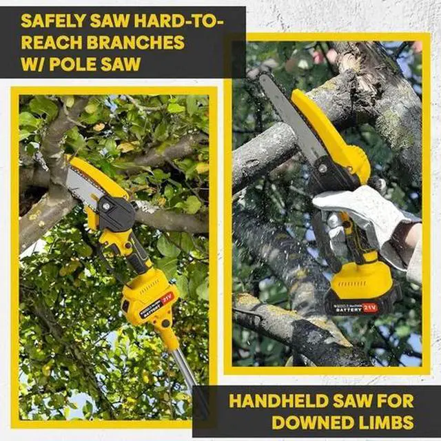 Alt view image 7 of 7 - 2 in 1 Cordless Pole Saw & Mini Chainsaw,6" Brushless Electric Chain Saw