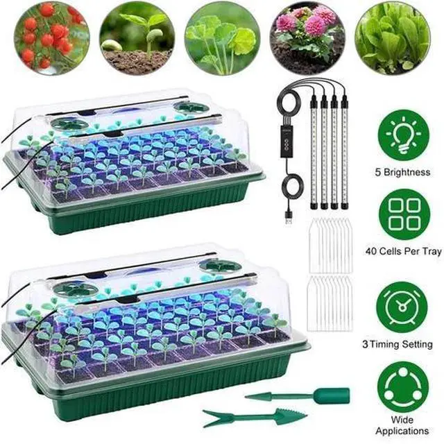 Alt view image 2 of 7 - Seed Starter Tray with Grow Light, 2 Packs 80 Cells Seed Starting Kit, Reusable
