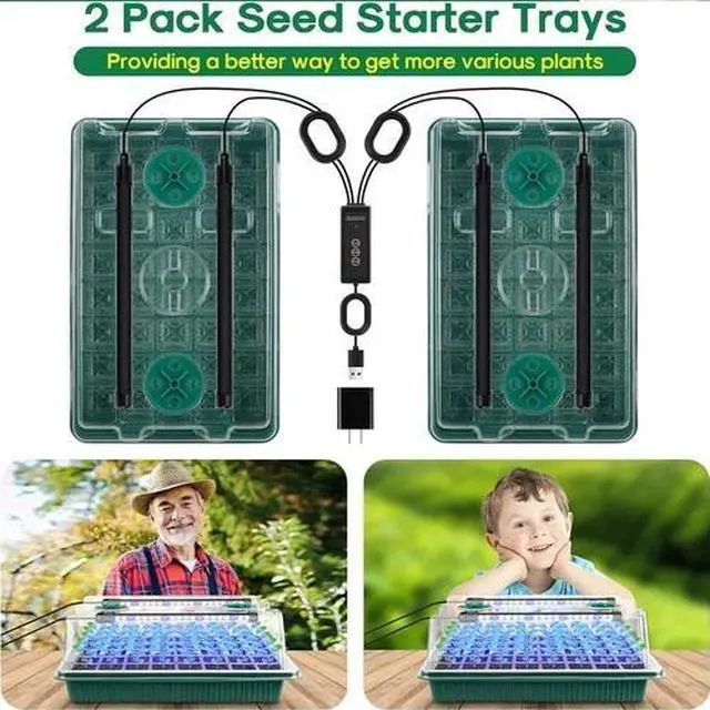 Alt view image 6 of 7 - Seed Starter Tray with Grow Light, 2 Packs 80 Cells Seed Starting Kit, Reusable