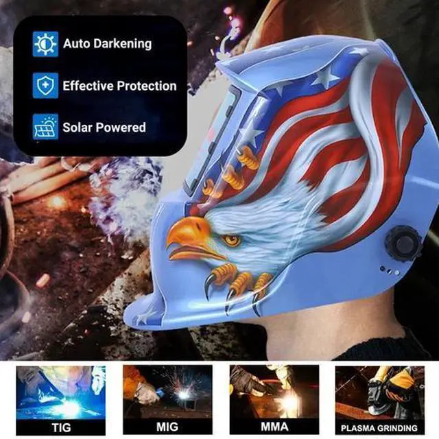 Alt view image 3 of 7 - Solar Powered Welding Helmet Pro Auto Darkening Hood Mig Tig Arc Welder Mask