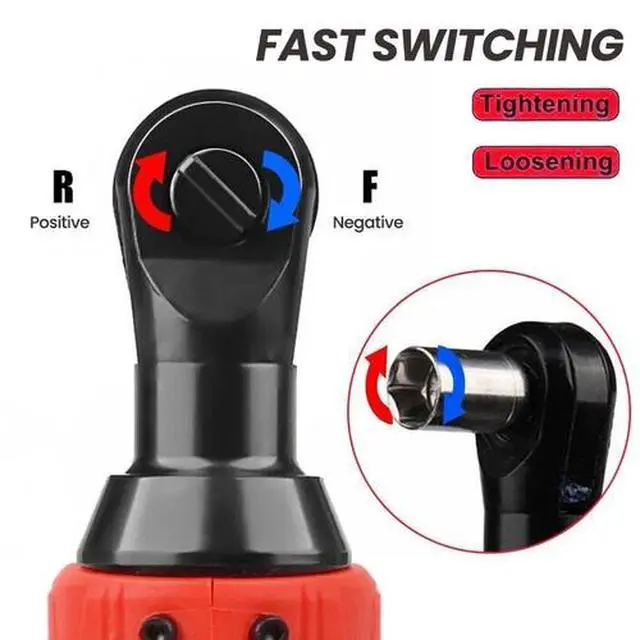 Alt view image 6 of 6 - 3/8'' Electric Cordless Ratchet Right Angle Wrench Impact Power Tool 2 Battery