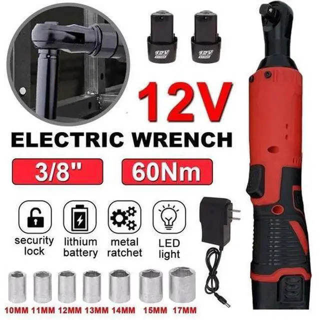 Main image of 3/8'' Electric Cordless Ratchet Right Angle Wrench Impact Power Tool 2 Battery