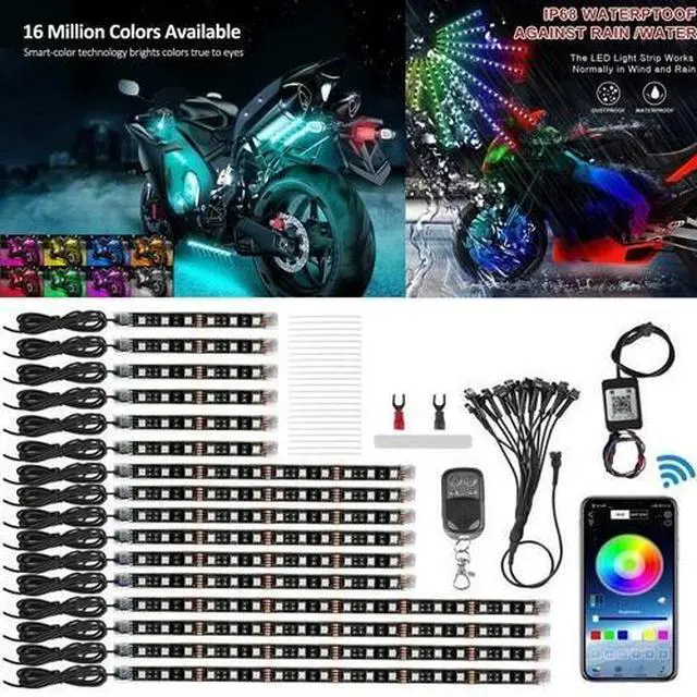 Main image of 16PCS Motorcycle RGB LED Strip Light Under Glow Neon Kit Bluetooth APP Control