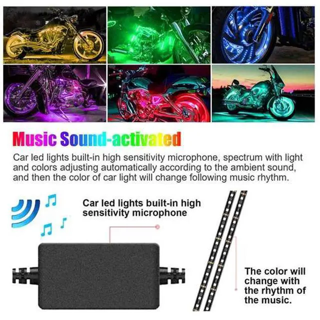 Alt view image 3 of 7 - 16PCS Motorcycle RGB LED Strip Light Under Glow Neon Kit Bluetooth APP Control