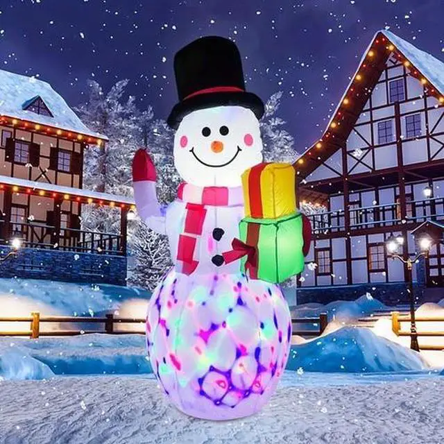 Alt view image 2 of 7 - 5 FT Inflatable Snowman w/Colored LEDs, Inflatables Outdoor Decorations Xmas
