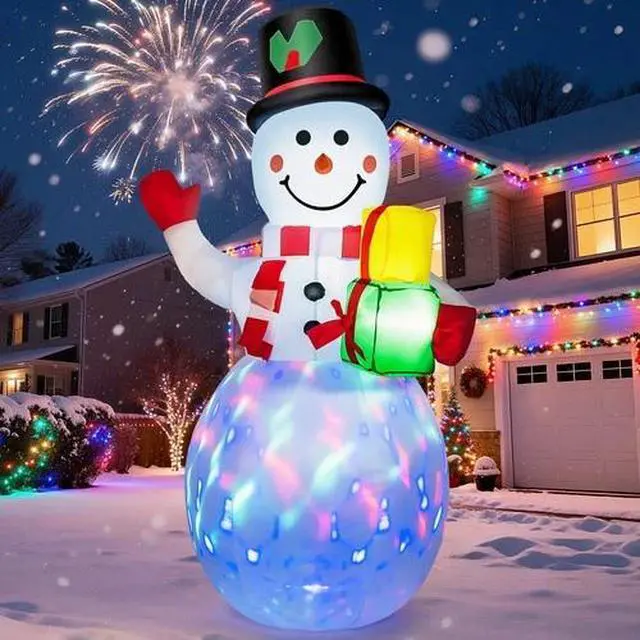 Alt view image 7 of 7 - 5 FT Inflatable Snowman w/Colored LEDs, Inflatables Outdoor Decorations Xmas
