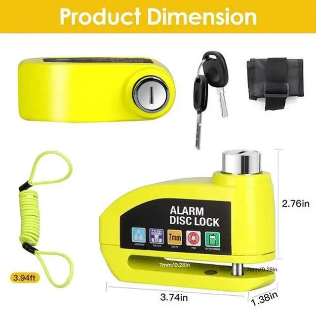 Alt view image 3 of 7 - Motorcycle Bicycle Anti-theft Wheel Disc Brake Lock Security Alarm Waterproof US