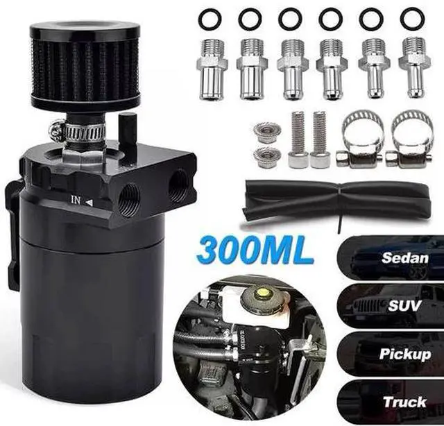 Main image of Oil Catch Can Kit Reservoir Baffled Tank with Breather Filter Universal Aluminum