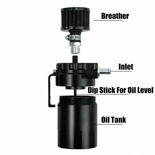 Alt view image 6 of 7 - Oil Catch Can Kit Reservoir Baffled Tank with Breather Filter Universal Aluminum