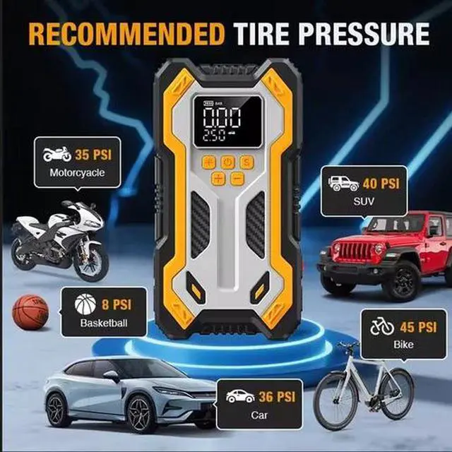 Alt view image 4 of 7 - Car Jump Starter 6000mAh W/ Air Compressor Power Bank Battery Charger Portable