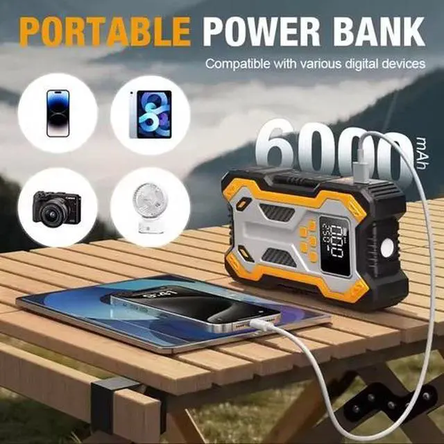 Alt view image 5 of 7 - Car Jump Starter 6000mAh W/ Air Compressor Power Bank Battery Charger Portable