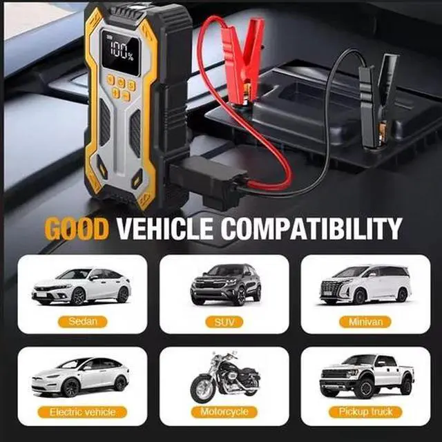 Alt view image 3 of 7 - Car Jump Starter 6000mAh W/ Air Compressor Power Bank Battery Charger Portable