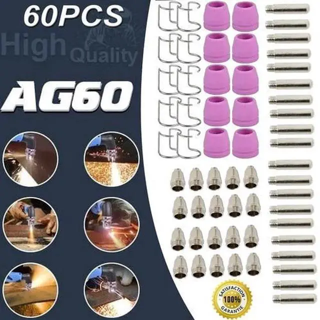 Main image of 60 Pcs Plasma Cutter Torch Consumables Kit for SG-55, AG-60, WSD-60 CUT50