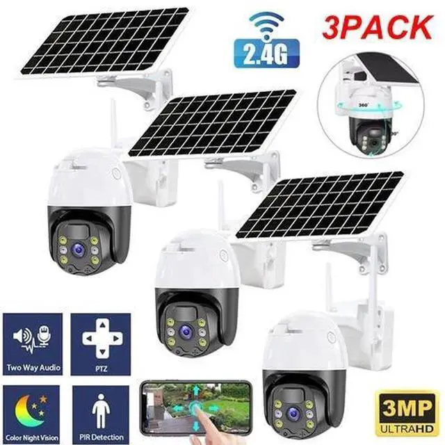 Main image of 3 Pack WiFi6 Solar Battery Powered Wireless Security Camera Sys Outdoor 3MP PTZ