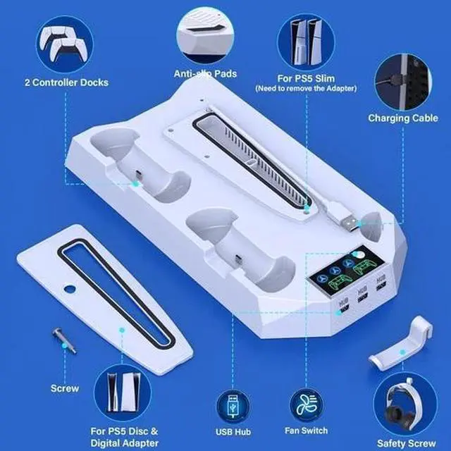 Main image of Stand Cooling Fan Controller Dual Charger Station For PlayStation 5 PS5 Slim US