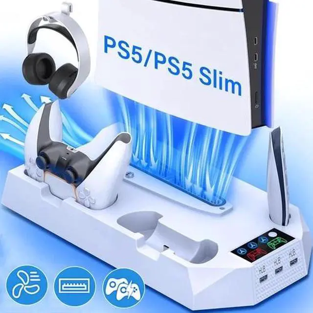 Alt view image 2 of 6 - Stand Cooling Fan Controller Dual Charger Station For PlayStation 5 PS5 Slim US