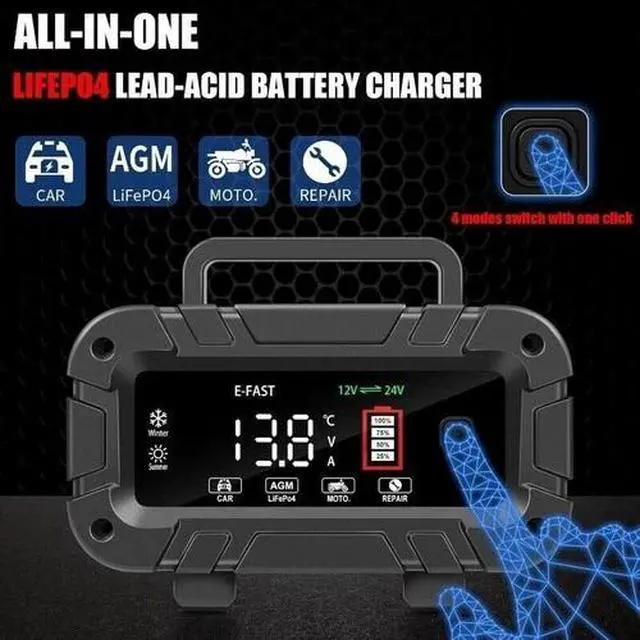 Alt view image 4 of 7 - 12V/24V 20A Smart Battery Charger Lithium LiFePO4 Lead-Acid Car Battery Charger