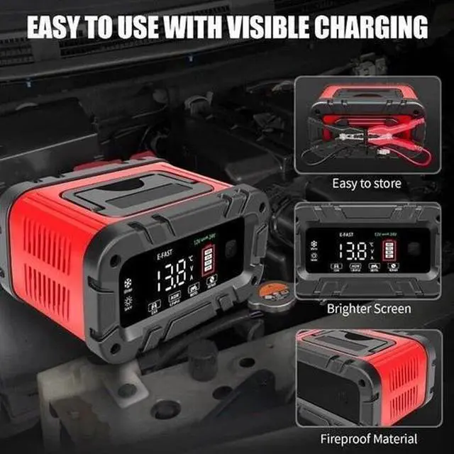 Alt view image 5 of 7 - 12V/24V 20A Smart Battery Charger Lithium LiFePO4 Lead-Acid Car Battery Charger