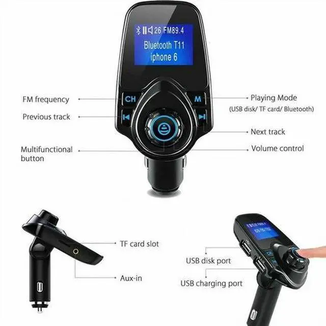 Alt view image 6 of 6 - Bluetooth Car Kit MP3 Player FM Transmitter Wireless Radio Adapter USB Charger