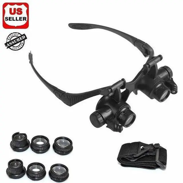 Main image of Double Eye Jewelry Watch Repair Magnifier Loupe Glasses With LED Light 8 Lens US