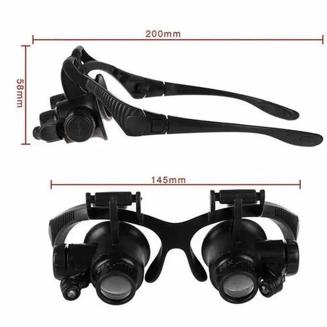 Alt view image 3 of 6 - Double Eye Jewelry Watch Repair Magnifier Loupe Glasses With LED Light 8 Lens US