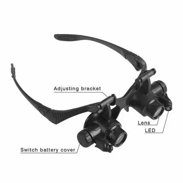 Alt view image 4 of 6 - Double Eye Jewelry Watch Repair Magnifier Loupe Glasses With LED Light 8 Lens US