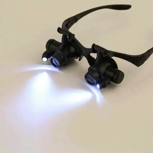 Alt view image 5 of 6 - Double Eye Jewelry Watch Repair Magnifier Loupe Glasses With LED Light 8 Lens US