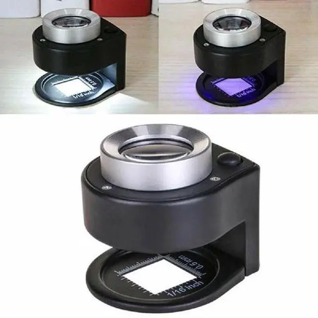 Alt view image 2 of 6 - 30X Loupe Magnifier with 6 Light Desktop Portable Metal Magnifier Folding Scale