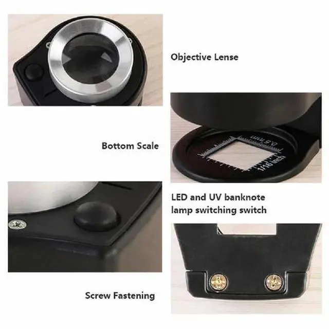 Alt view image 4 of 6 - 30X Loupe Magnifier with 6 Light Desktop Portable Metal Magnifier Folding Scale