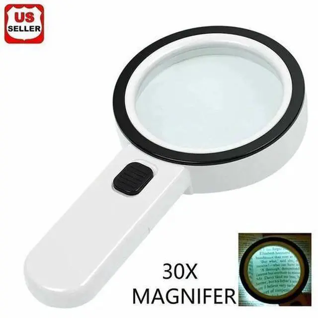 Main image of 30X Jumbo Handheld Magnifying Glass w/ 12 Bright LED Light Illuminated Magnifier